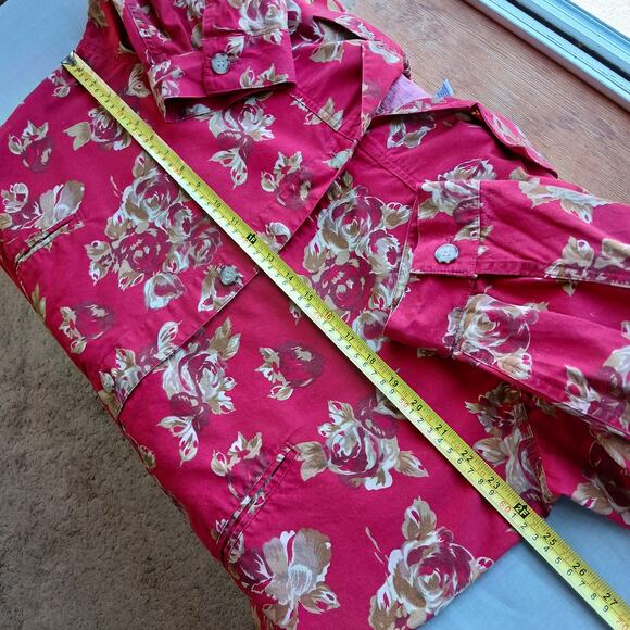 Sag Harbor Sport Light Jacket Red Gold Roses XL cotton floral chambray retro - Picture 9 of 12